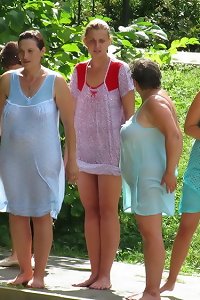 mature Russian chicks bathe in cold water